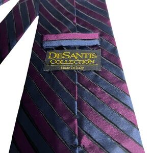 DESANTIS COLLECTION Made in Italy 100% Silk Tie Maroon/Blue Striped 3.85 x 57”